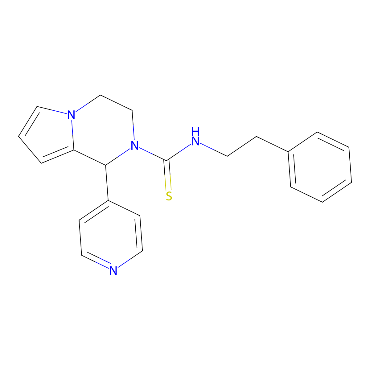 N-phenethyl-1-(pyridin-4-yl)-3,4-dihydropyrrolo[1,2-a]pyrazine-2(1H)-carbothioamide molecular structure, CAS 393832-47-8