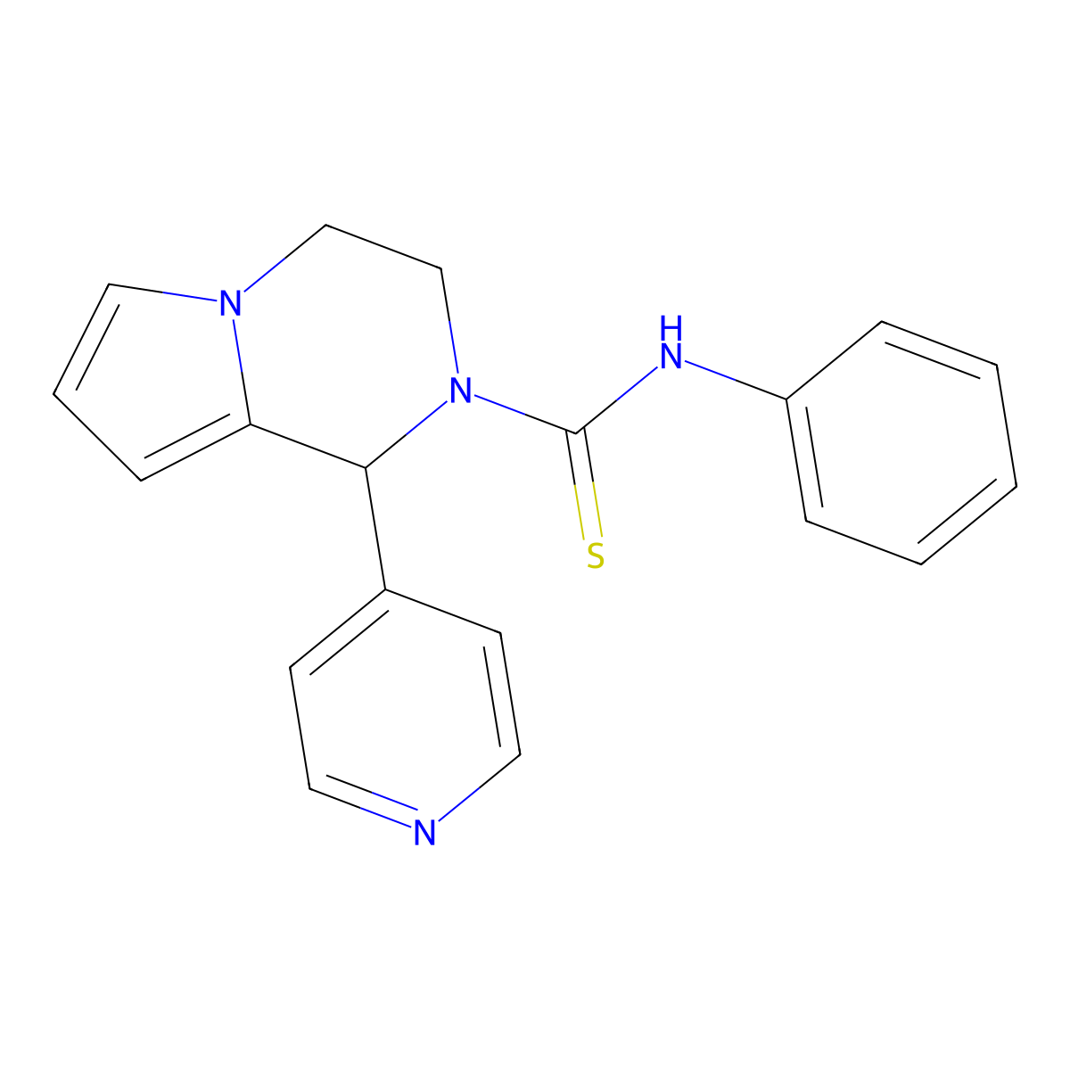 N-phenyl-1-(pyridin-4-yl)-3,4-dihydropyrrolo[1,2-a]pyrazine-2(1H)-carbothioamide molecular structure, CAS 393832-51-4