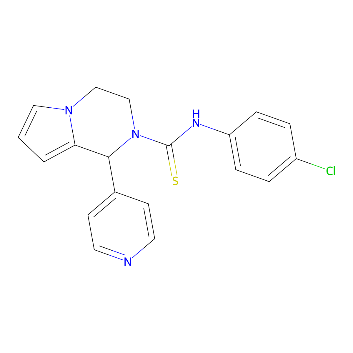 N-(4-chlorophenyl)-1-(pyridin-4-yl)-3,4-dihydropyrrolo[1,2-a]pyrazine-2(1H)-carbothioamide molecular structure, CAS 393832-52-5