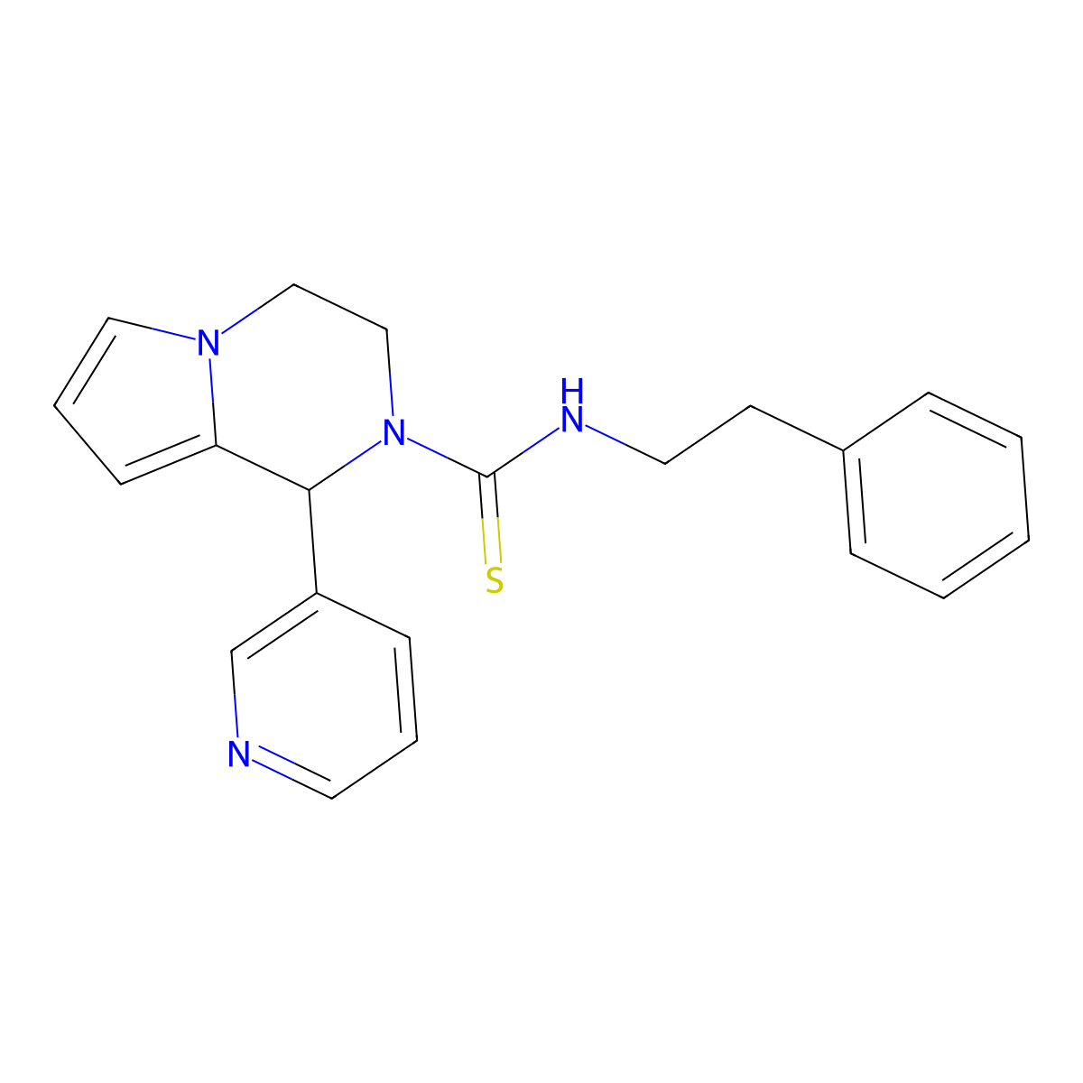 N-phenethyl-1-(pyridin-3-yl)-3,4-dihydropyrrolo[1,2-a]pyrazine-2(1H)-carbothioamide molecular structure, CAS 393832-81-0