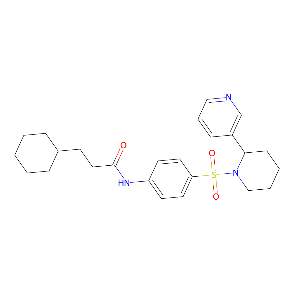 3-cyclohexyl-N-(4-((2-(pyridin-3-yl)piperidin-1-yl)sulfonyl)phenyl)propanamide molecular structure, CAS 393834-23-6