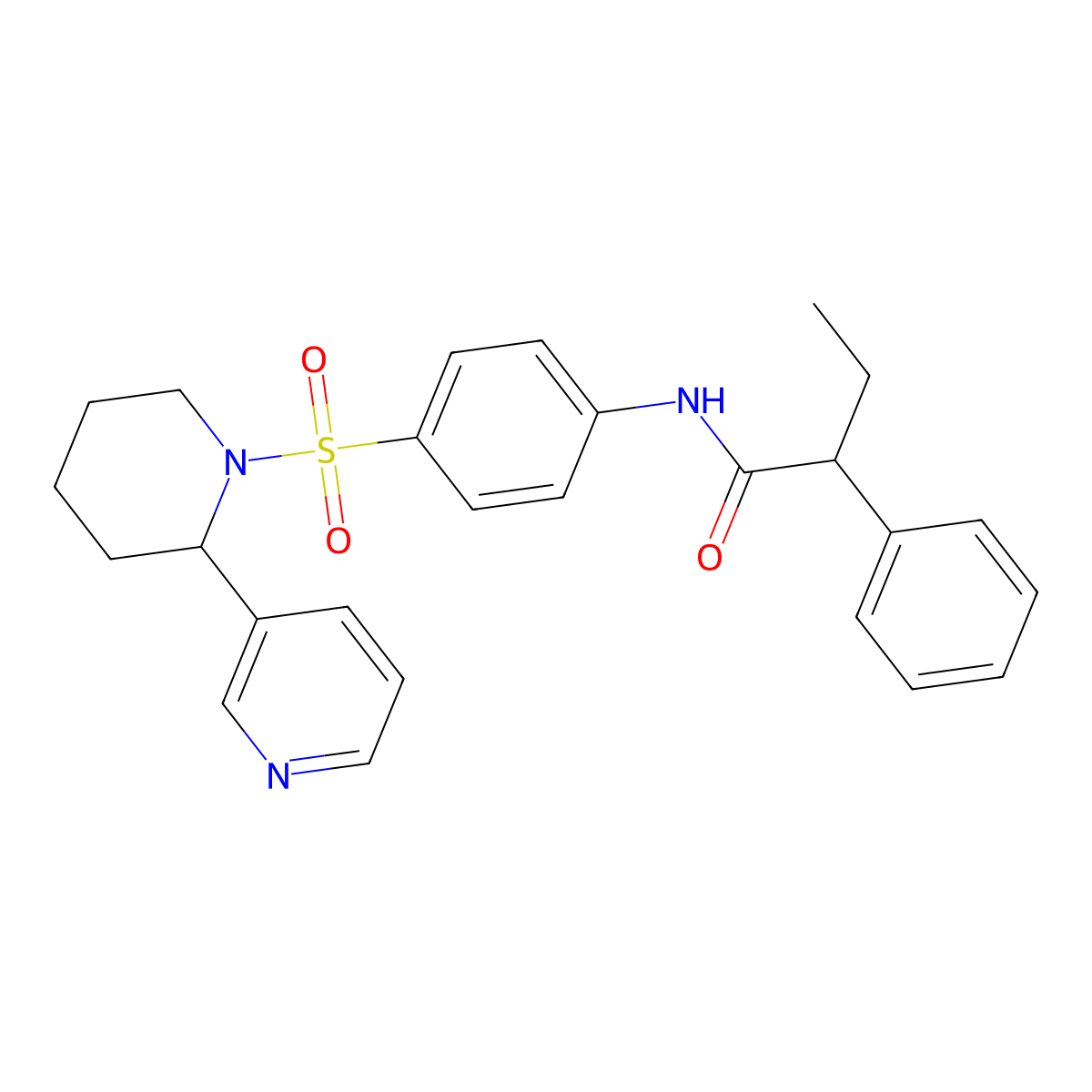 2-phenyl-N-(4-((2-(pyridin-3-yl)piperidin-1-yl)sulfonyl)phenyl)butanamide molecular structure, CAS 393834-42-9