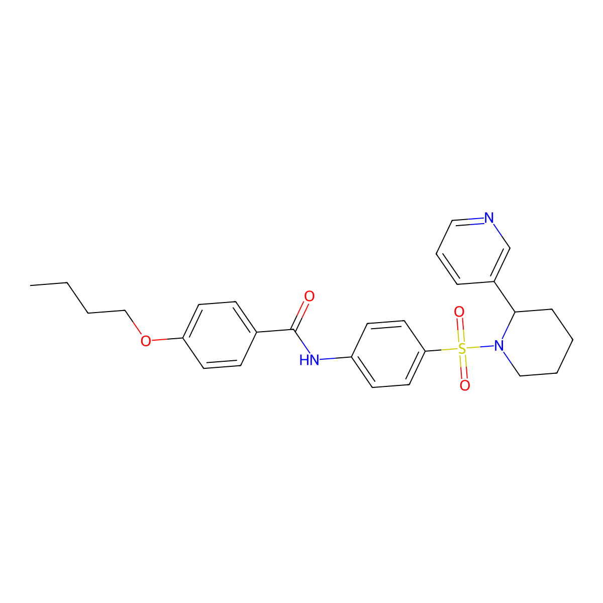 4-butoxy-N-(4-{[2-(pyridin-3-yl)piperidin-1-yl]sulfonyl}phenyl)benzamide molecular structure, CAS 393834-49-6