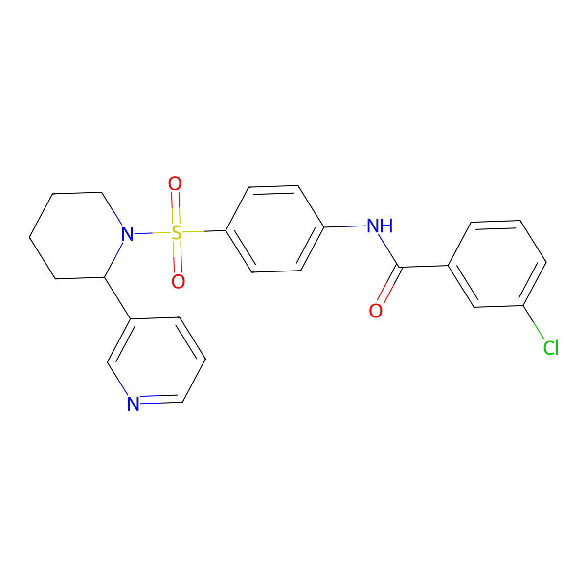 3-chloro-N-(4-{[2-(pyridin-3-yl)piperidin-1-yl]sulfonyl}phenyl)benzamide molecular structure, CAS 393834-50-9