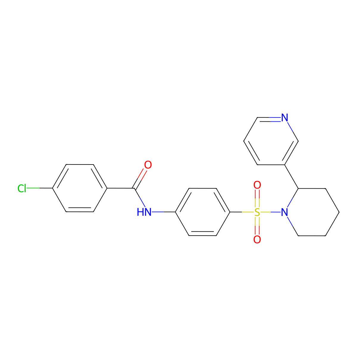 4-chloro-N-(4-((2-(pyridin-3-yl)piperidin-1-yl)sulfonyl)phenyl)benzamide molecular structure, CAS 393834-51-0