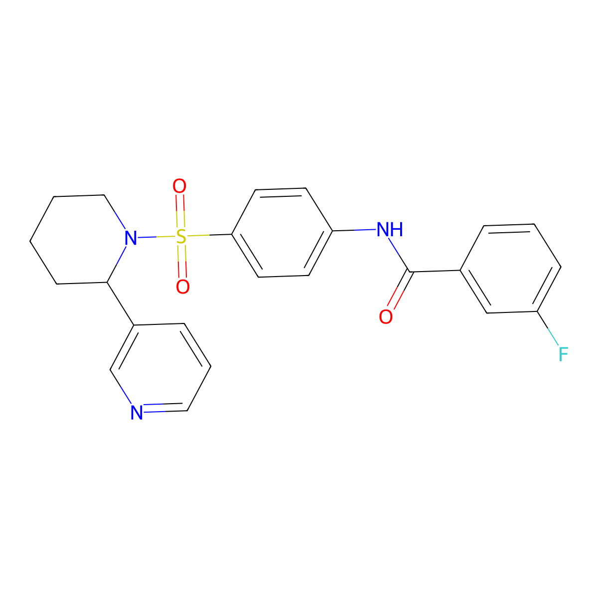 3-fluoro-N-(4-((2-(pyridin-3-yl)piperidin-1-yl)sulfonyl)phenyl)benzamide molecular structure, CAS 393834-53-2