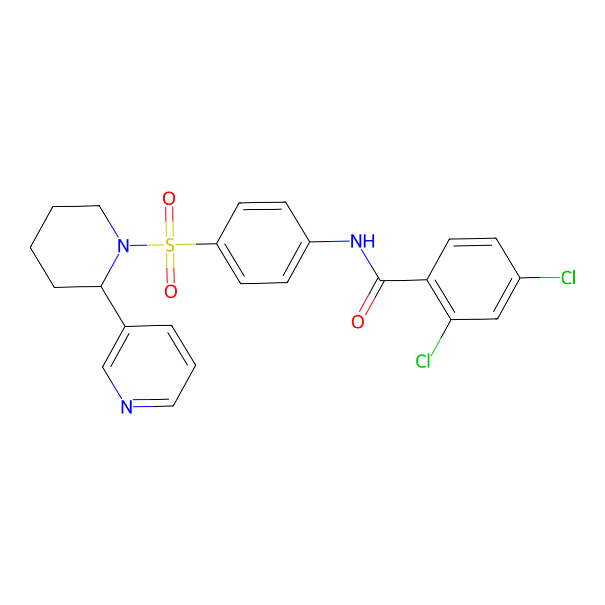2,4-dichloro-N-(4-((2-(pyridin-3-yl)piperidin-1-yl)sulfonyl)phenyl)benzamide molecular structure, CAS 393834-68-9