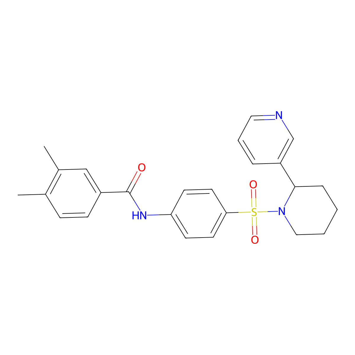 3,4-dimethyl-N-(4-{[2-(pyridin-3-yl)piperidin-1-yl]sulfonyl}phenyl)benzamide molecular structure, CAS 393834-69-0
