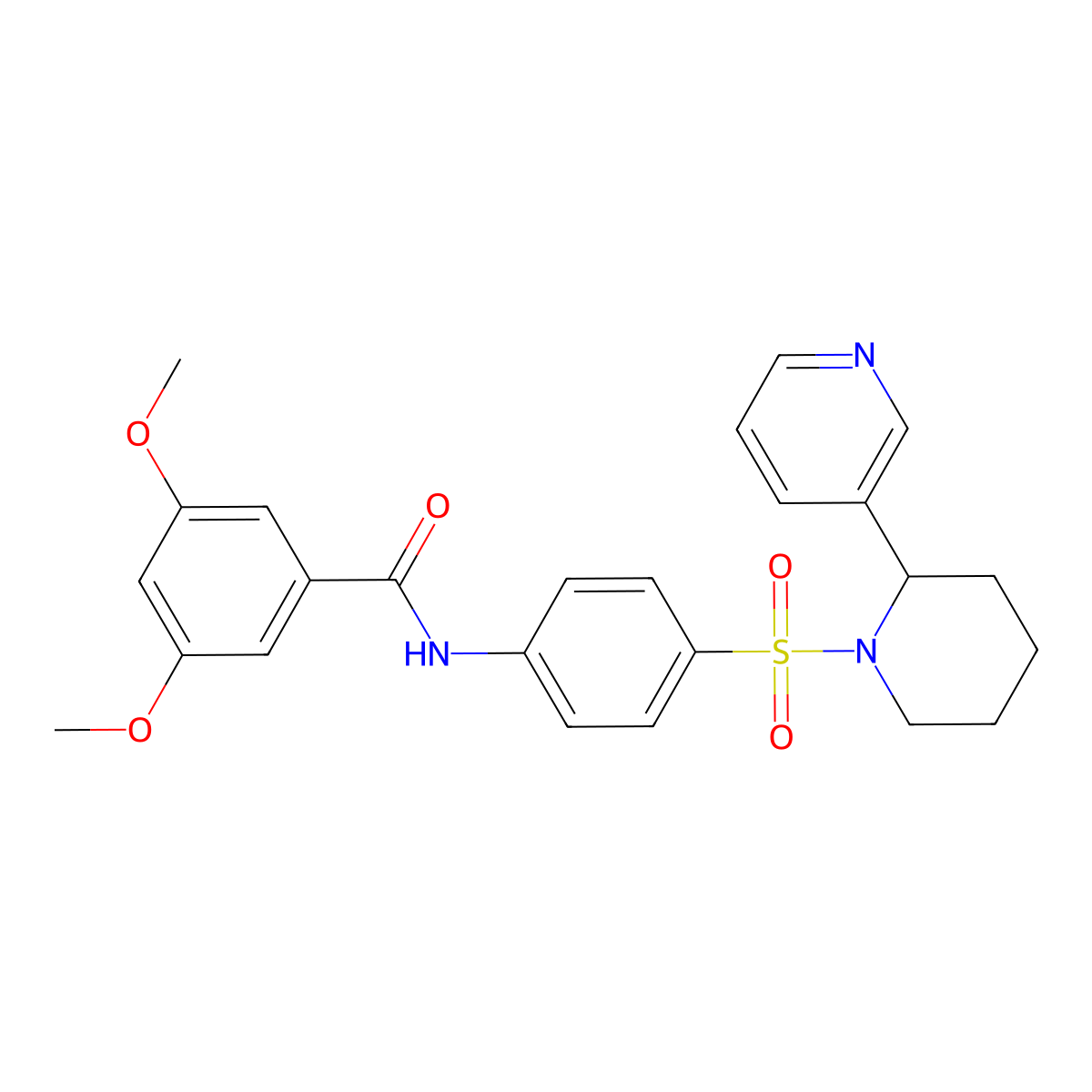 3,5-dimethoxy-N-(4-{[2-(pyridin-3-yl)piperidin-1-yl]sulfonyl}phenyl)benzamide molecular structure, CAS 393834-70-3