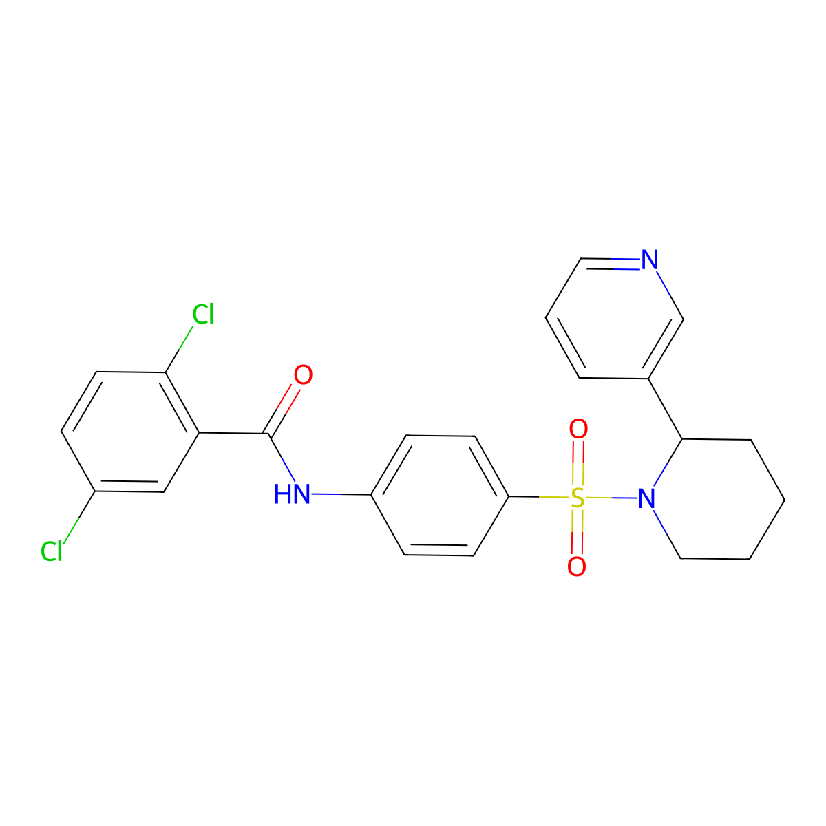 2,5-dichloro-N-(4-{[2-(pyridin-3-yl)piperidin-1-yl]sulfonyl}phenyl)benzamide molecular structure, CAS 393834-72-5