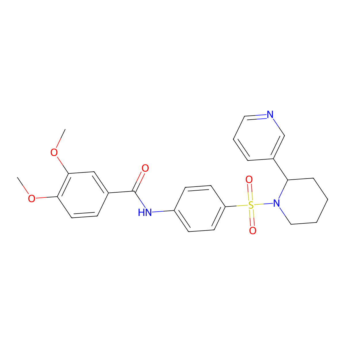 3,4-dimethoxy-N-(4-((2-(pyridin-3-yl)piperidin-1-yl)sulfonyl)phenyl)benzamide molecular structure, CAS 393834-74-7