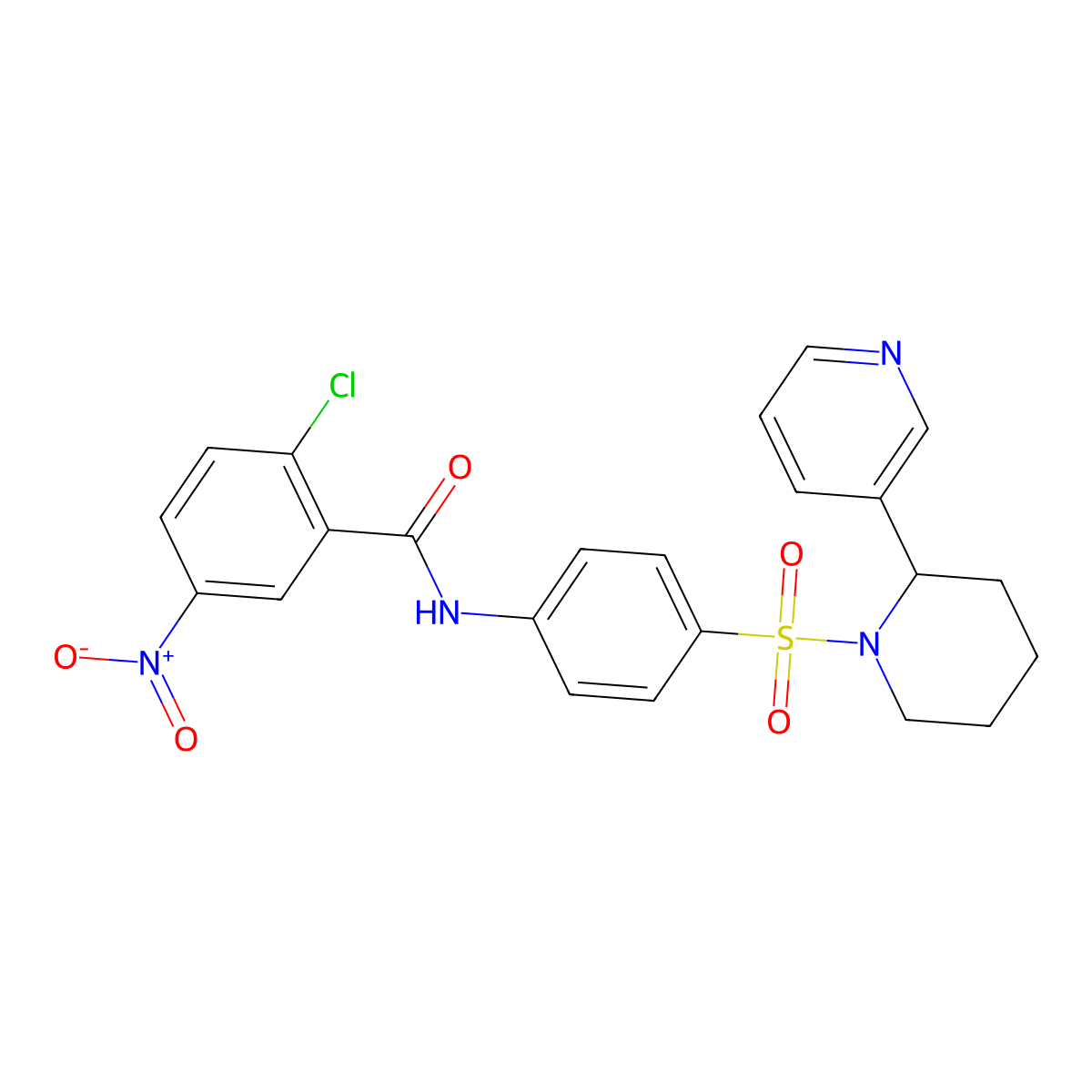2-chloro-5-nitro-N-(4-{[2-(pyridin-3-yl)piperidin-1-yl]sulfonyl}phenyl)benzamide molecular structure, CAS 393834-75-8