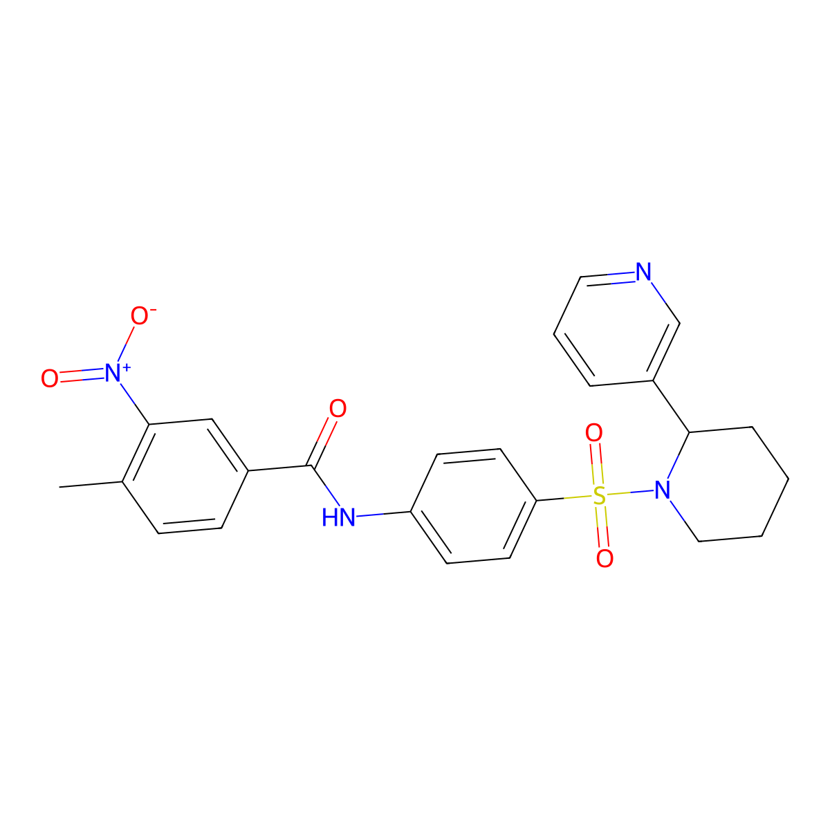 4-methyl-3-nitro-N-(4-((2-(pyridin-3-yl)piperidin-1-yl)sulfonyl)phenyl)benzamide molecular structure, CAS 393834-79-2
