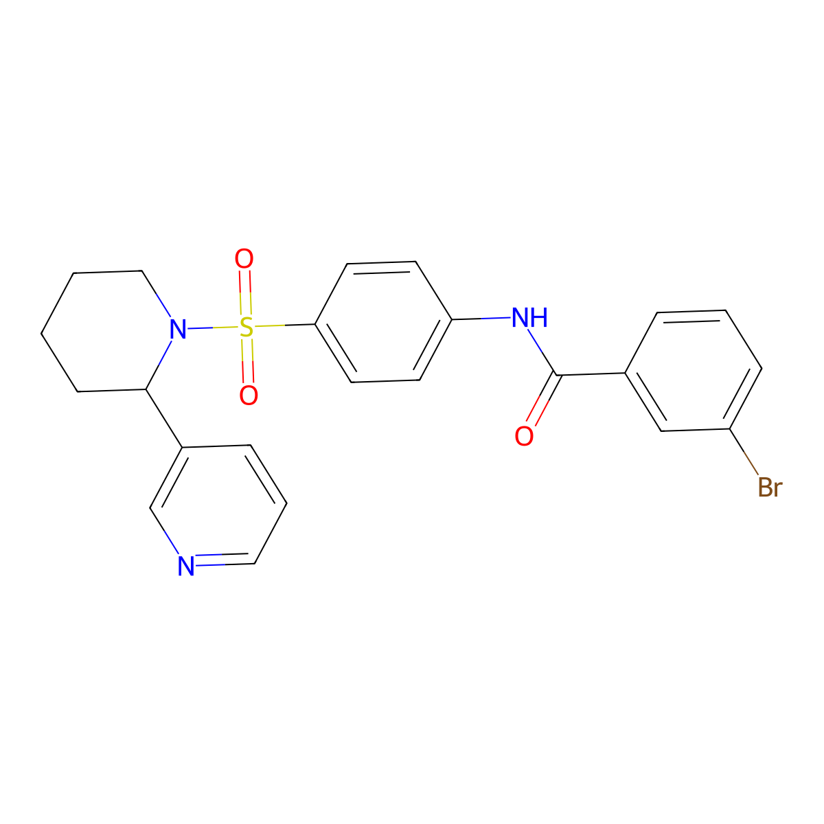 3-bromo-N-(4-((2-(pyridin-3-yl)piperidin-1-yl)sulfonyl)phenyl)benzamide molecular structure, CAS 393834-93-0