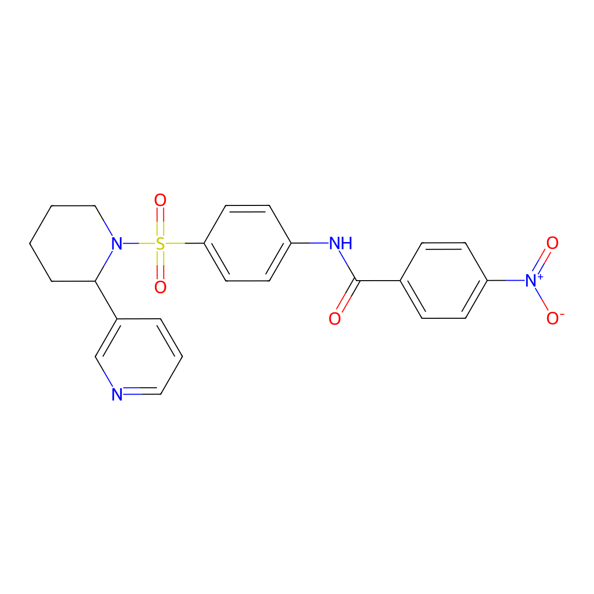 4-nitro-N-(4-((2-(pyridin-3-yl)piperidin-1-yl)sulfonyl)phenyl)benzamide molecular structure, CAS 393834-96-3
