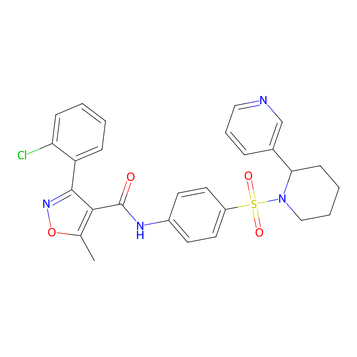 3-(2-chlorophenyl)-5-methyl-N-(4-((2-(pyridin-3-yl)piperidin-1-yl)sulfonyl)phenyl)isoxazole-4-carboxamide molecular structure, CAS 393834-99-6