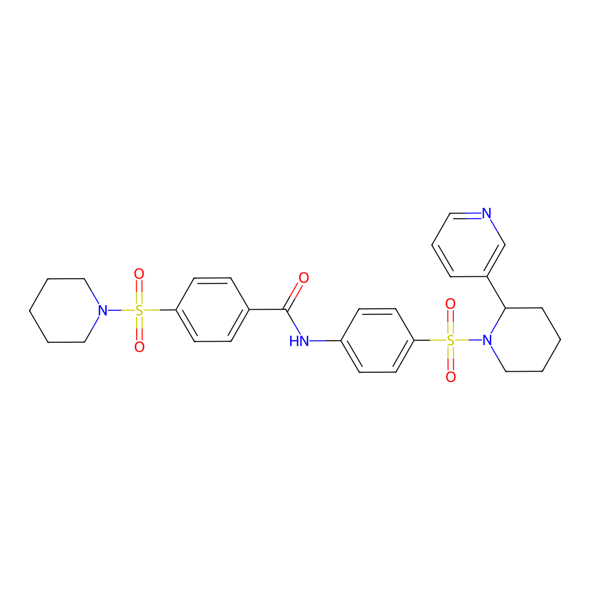 4-piperidin-1-ylsulfonyl-N-[4-(2-pyridin-3-ylpiperidin-1-yl)sulfonylphenyl]benzamide molecular structure, CAS 393835-08-0