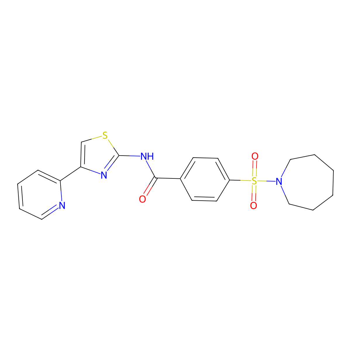 4-(azepan-1-ylsulfonyl)-N-(4-pyridin-2-yl-1,3-thiazol-2-yl)benzamide molecular structure, CAS 393835-10-4