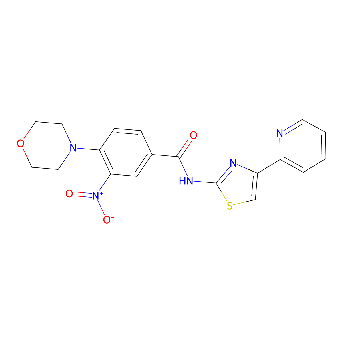4-morpholino-3-nitro-N-(4-(pyridin-2-yl)thiazol-2-yl)benzamide molecular structure, CAS 393835-11-5