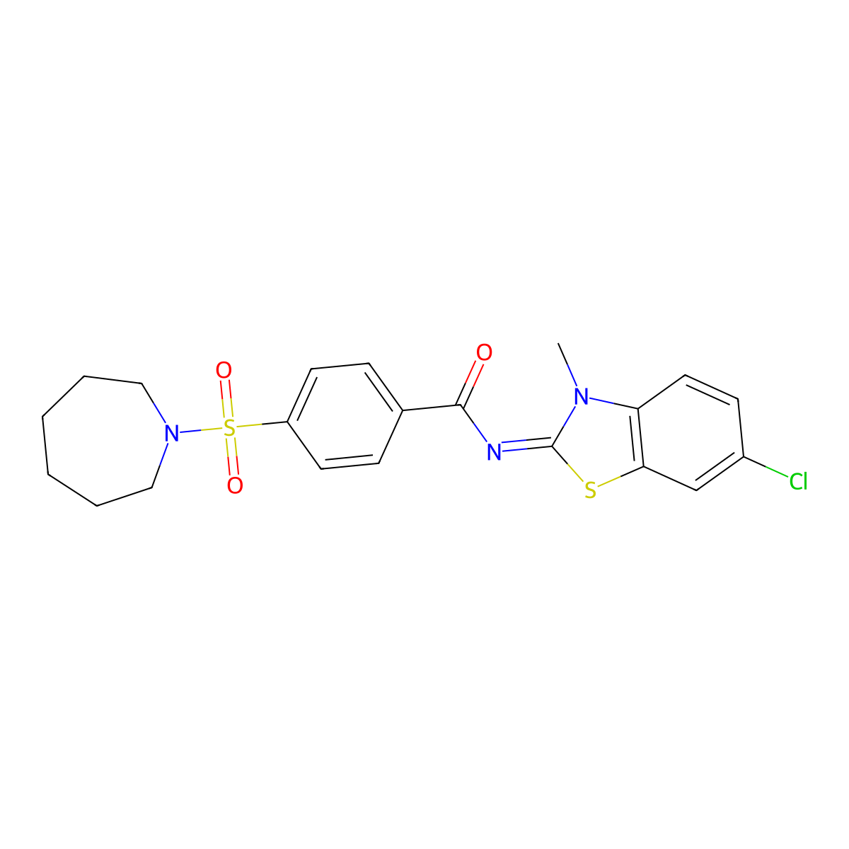(Z)-4-(azepan-1-ylsulfonyl)-N-(6-chloro-3-methylbenzo[d]thiazol-2(3H)-ylidene)benzamide molecular structure, CAS 393835-14-8