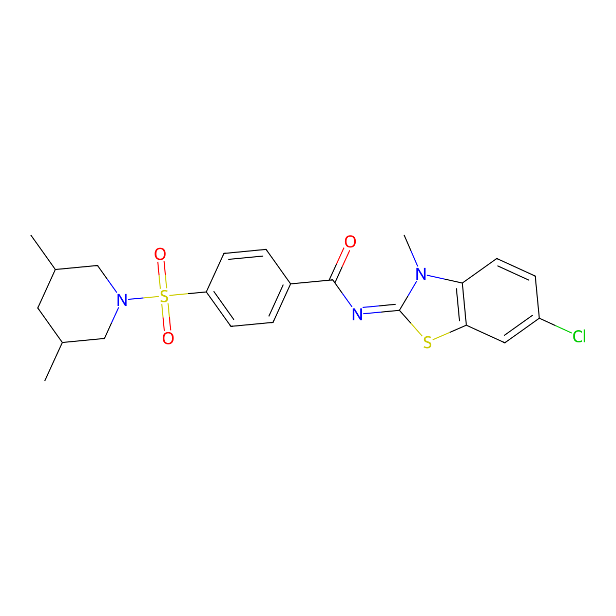 (Z)-N-(6-chloro-3-methylbenzo[d]thiazol-2(3H)-ylidene)-4-((3,5-dimethylpiperidin-1-yl)sulfonyl)benzamide molecular structure, CAS 393835-18-2