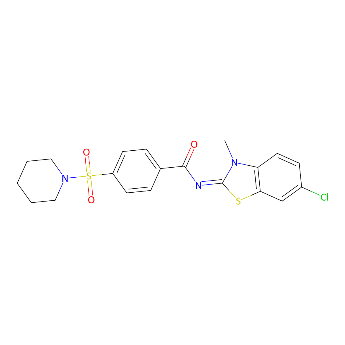 (Z)-N-(6-chloro-3-methylbenzo[d]thiazol-2(3H)-ylidene)-4-(piperidin-1-ylsulfonyl)benzamide molecular structure, CAS 393835-22-8