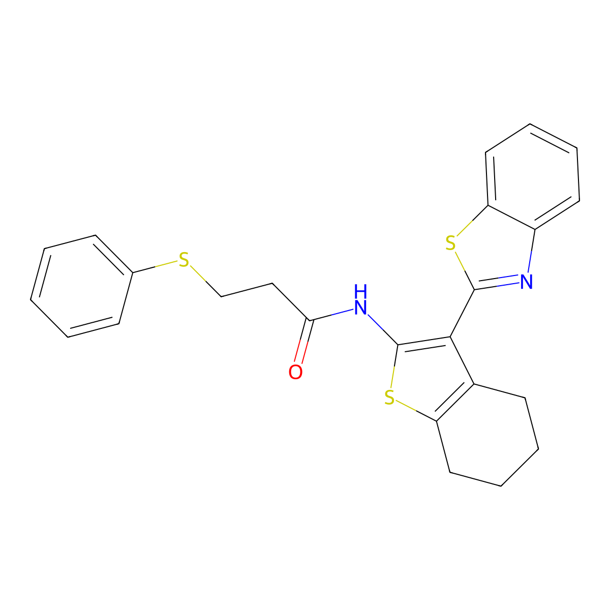 N-(3-(benzo[d]thiazol-2-yl)-4,5,6,7-tetrahydrobenzo[b]thiophen-2-yl)-3-(phenylthio)propanamide molecular structure, CAS 393837-30-4