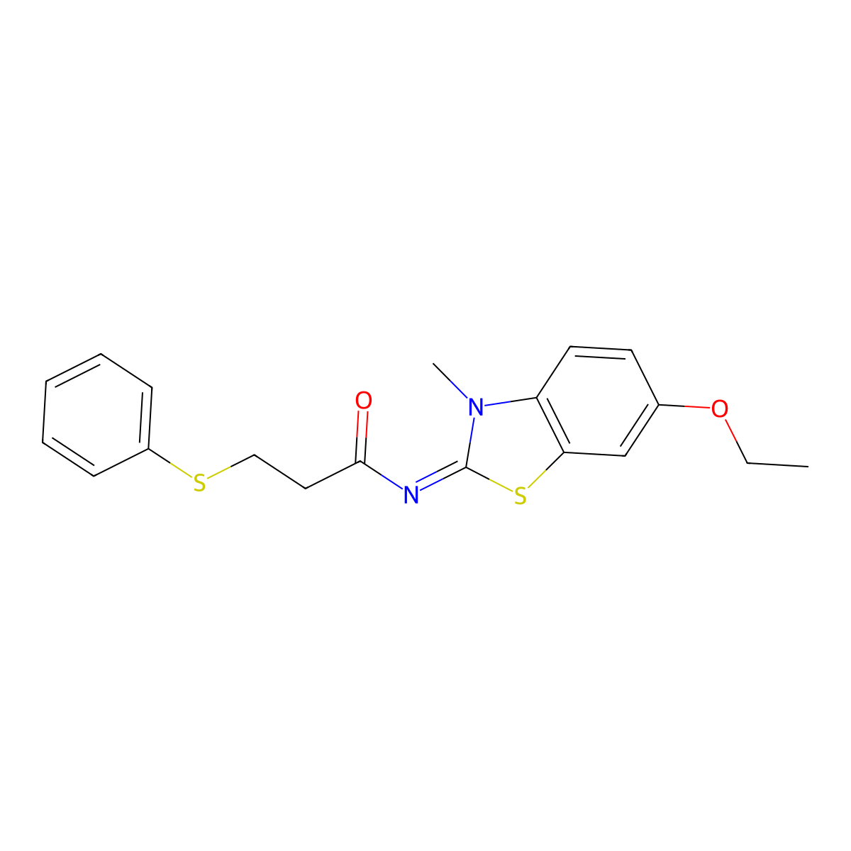 N-(6-ethoxy-3-methyl-1,3-benzothiazol-2-ylidene)-3-phenylsulfanylpropanamide molecular structure, CAS 393837-31-5