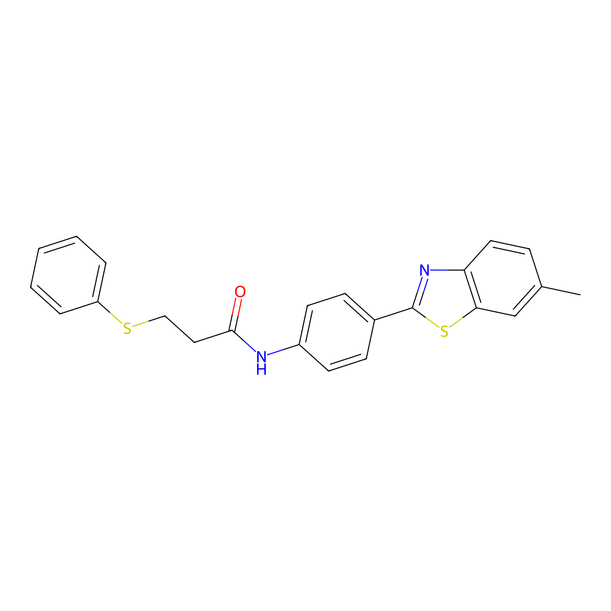 N-(4-(6-methylbenzo[d]thiazol-2-yl)phenyl)-3-(phenylthio)propanamide molecular structure, CAS 393837-33-7