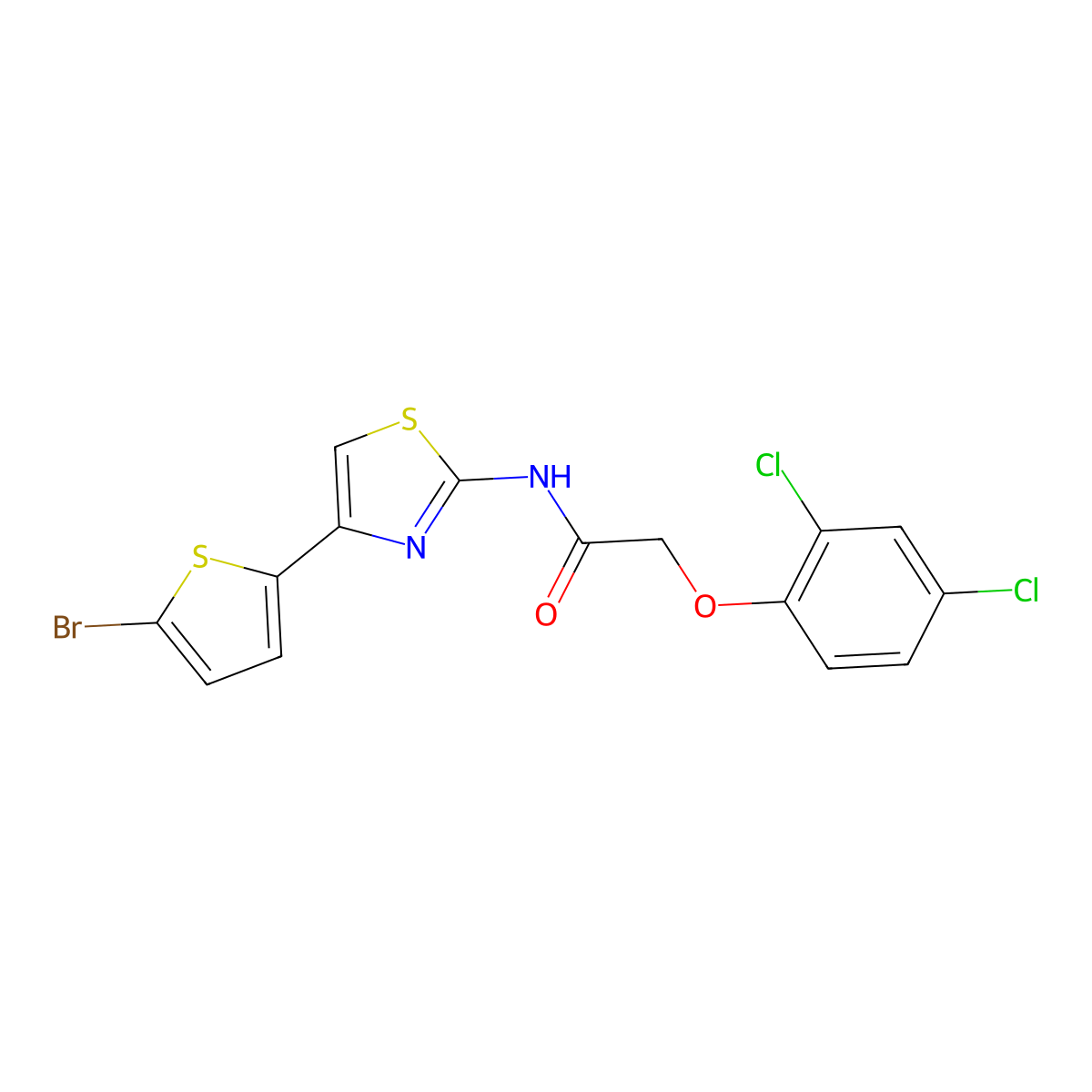 N-[4-(5-bromothiophen-2-yl)-1,3-thiazol-2-yl]-2-(2,4-dichlorophenoxy)acetamide molecular structure, CAS 393837-41-7
