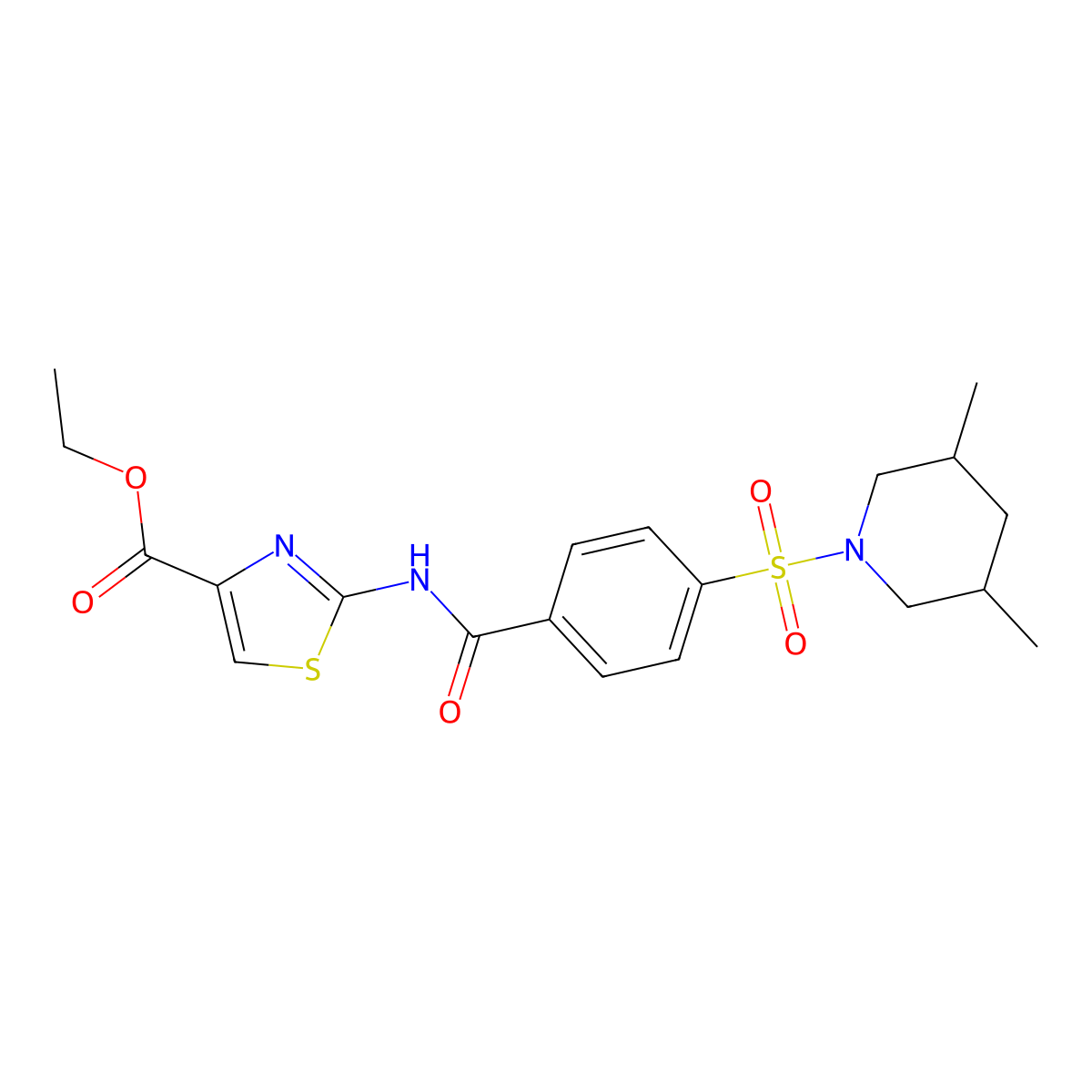 Ethyl 2-(4-((3,5-dimethylpiperidin-1-yl)sulfonyl)benzamido)thiazole-4-carboxylate molecular structure, CAS 393837-45-1