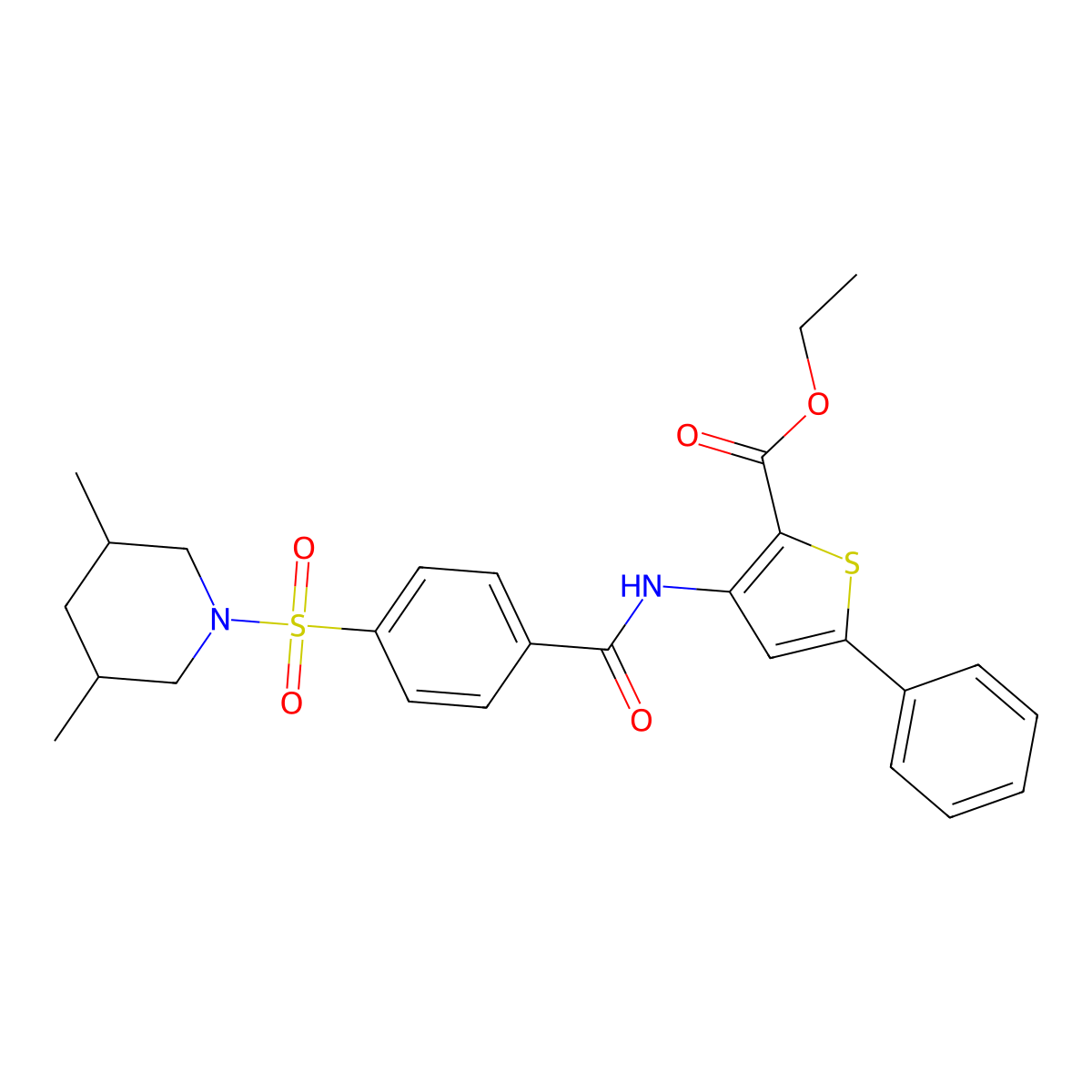 Ethyl 3-(4-((3,5-dimethylpiperidin-1-yl)sulfonyl)benzamido)-5-phenylthiophene-2-carboxylate molecular structure, CAS 393837-46-2