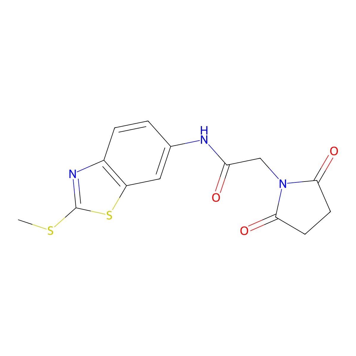 2-(2,5-dioxopyrrolidin-1-yl)-N-(2-(methylthio)benzo[d]thiazol-6-yl)acetamide molecular structure, CAS 393837-50-8