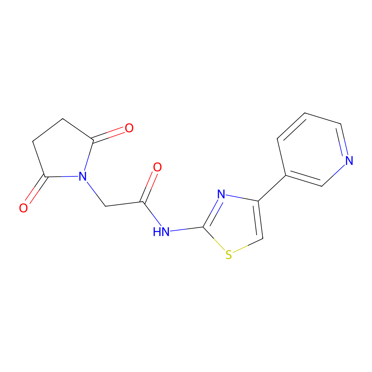 2-(2,5-dioxopyrrolidin-1-yl)-N-(4-(pyridin-3-yl)thiazol-2-yl)acetamide molecular structure, CAS 393837-53-1