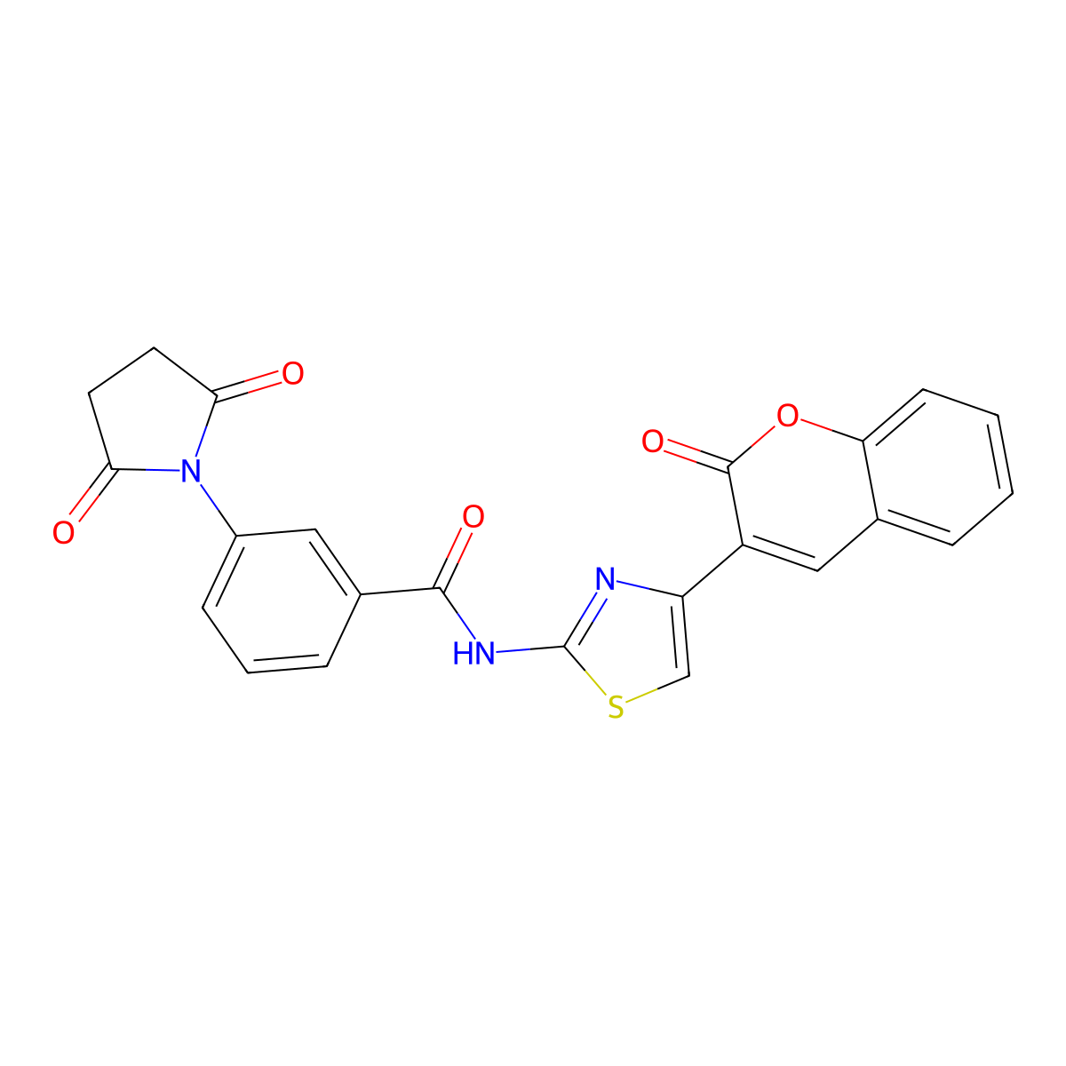 3-(2,5-dioxopyrrolidin-1-yl)-N-(4-(2-oxo-2H-chromen-3-yl)thiazol-2-yl)benzamide molecular structure, CAS 393837-55-3