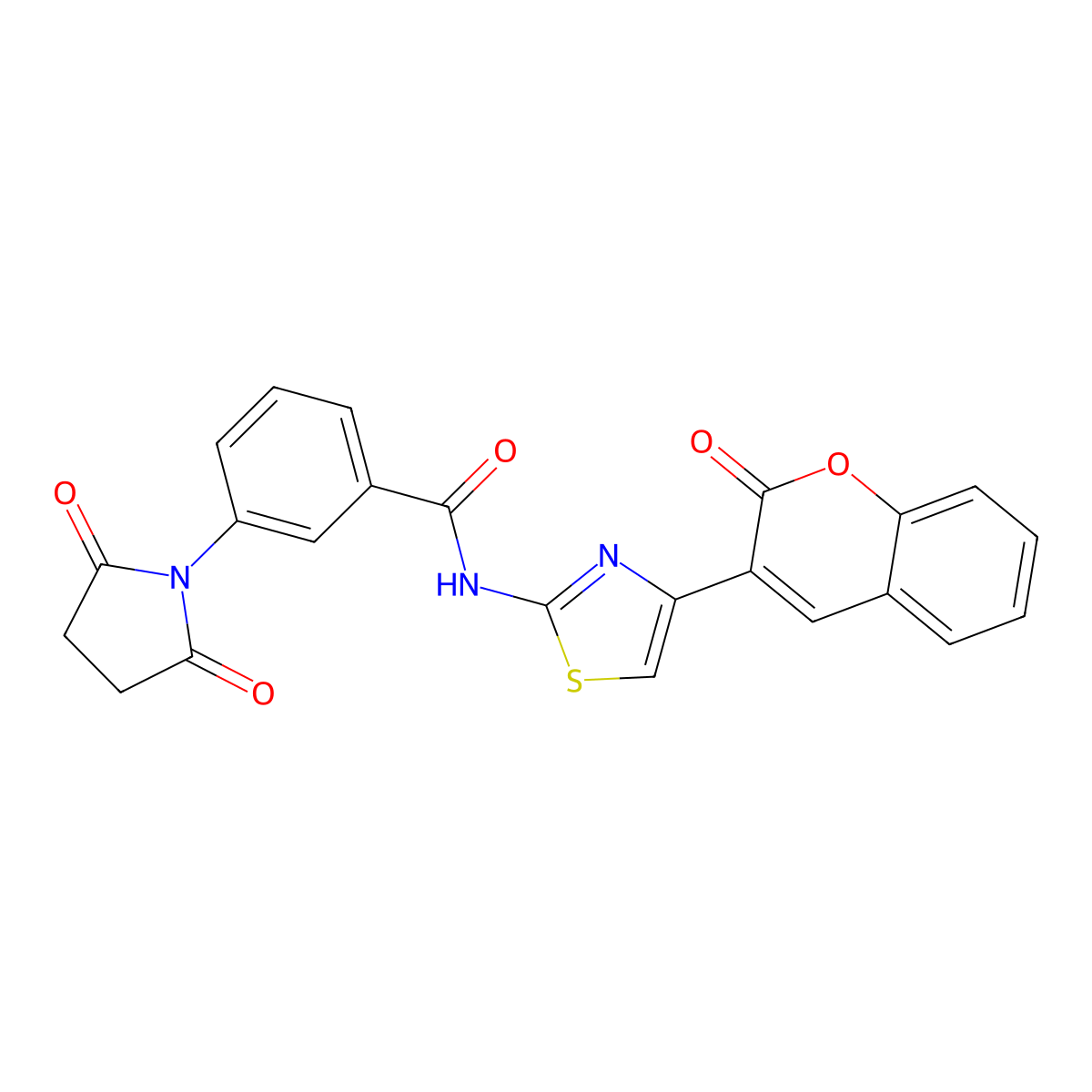 3-(2,5-dioxopyrrolidin-1-yl)-N-(4-(2-oxo-2H-chromen-3-yl)thiazol-2-yl)benzamide molecular structure, CAS 393837-55-3