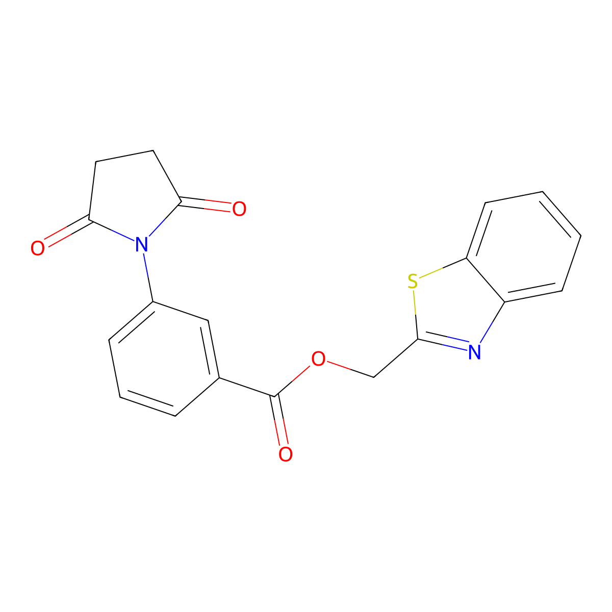 Benzo[d]thiazol-2-ylmethyl 3-(2,5-dioxopyrrolidin-1-yl)benzoate molecular structure, CAS 393837-60-0
