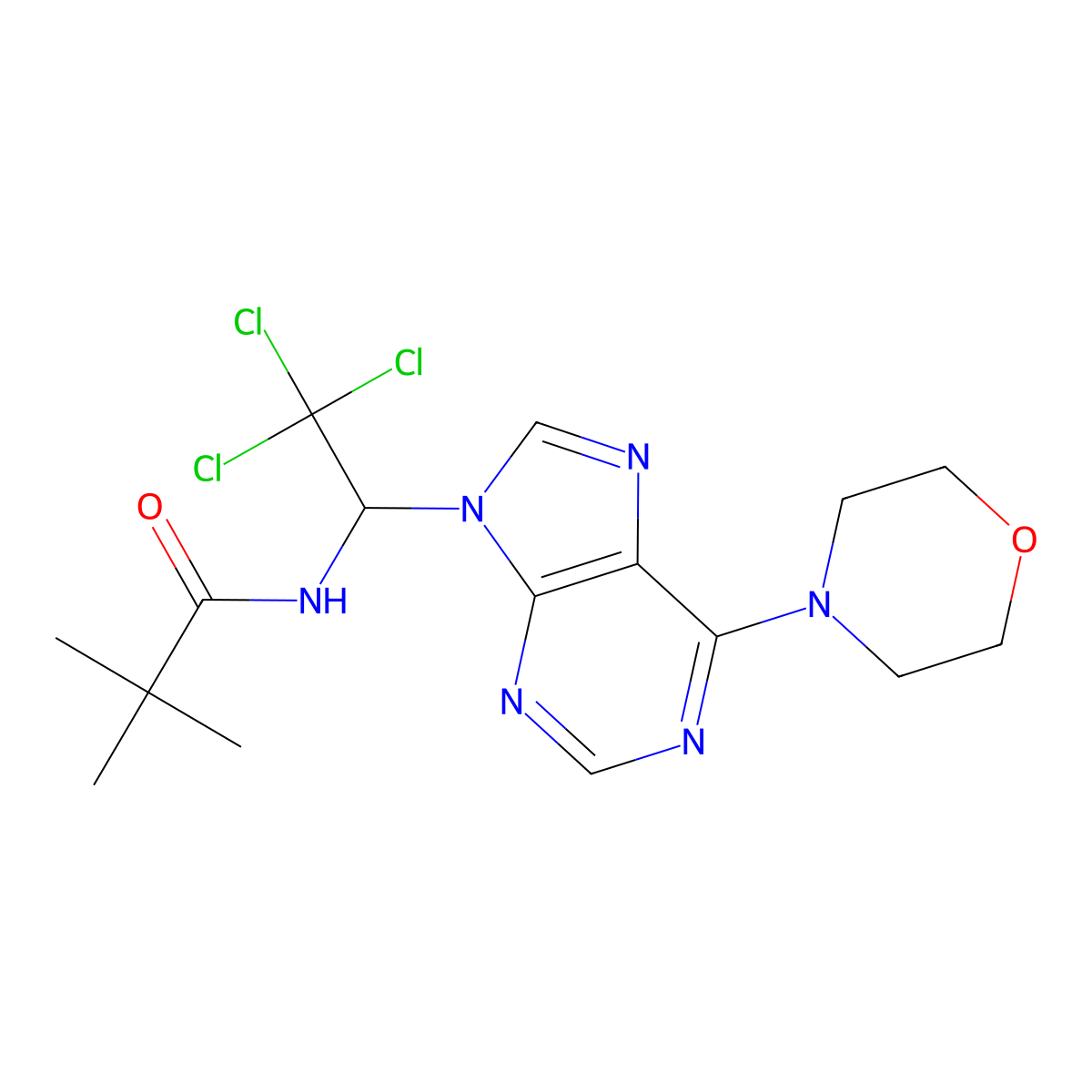 2,2-dimethyl-N-{2,2,2-trichloro-1-[6-(morpholin-4-yl)-9H-purin-9-yl]ethyl}propanamide molecular structure, CAS 393837-64-4