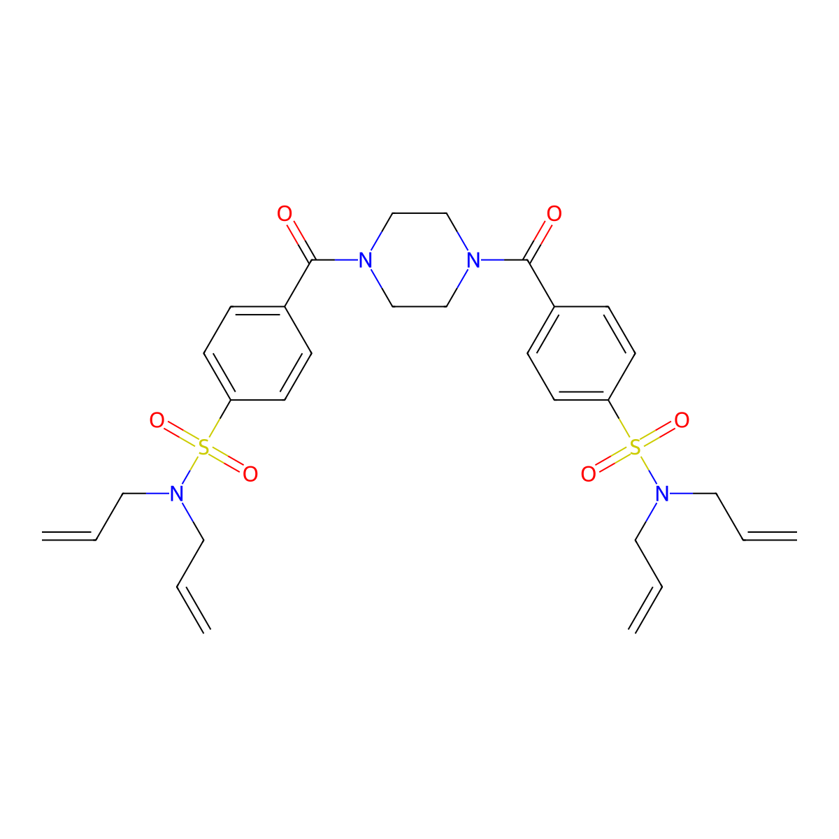 4-[4-[4-[bis(prop-2-enyl)sulfamoyl]benzoyl]piperazine-1-carbonyl]-N,N-bis(prop-2-enyl)benzenesulfonamide molecular structure, CAS 393838-24-9