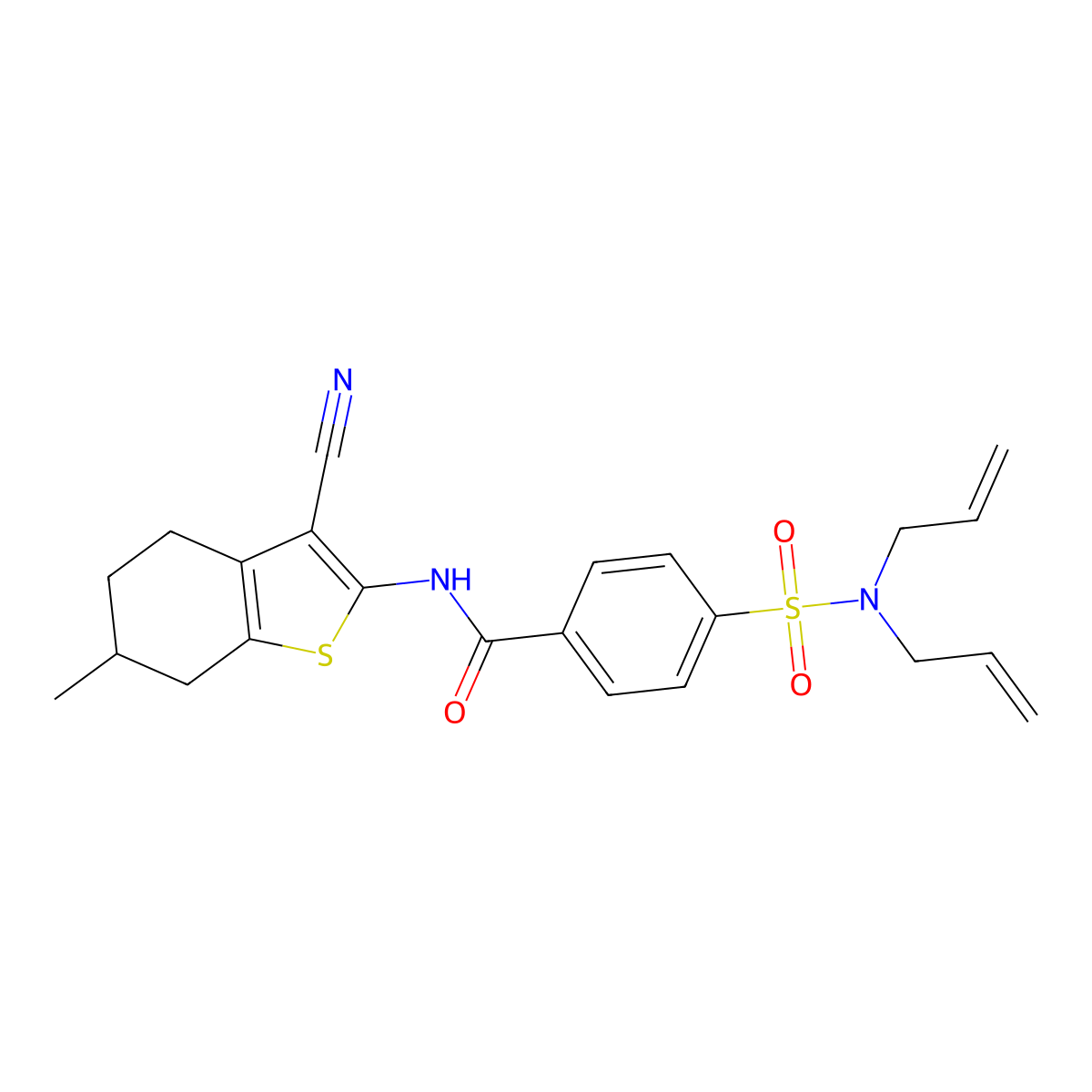 N-(3-cyano-6-methyl-4,5,6,7-tetrahydrobenzo[b]thiophen-2-yl)-4-(N,N-diallylsulfamoyl)benzamide molecular structure, CAS 393838-32-9