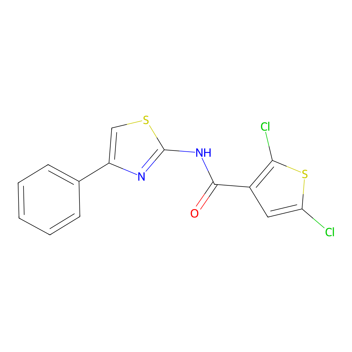 2,5-dichloro-N-(4-phenyl-1,3-thiazol-2-yl)thiophene-3-carboxamide molecular structure, CAS 393838-40-9