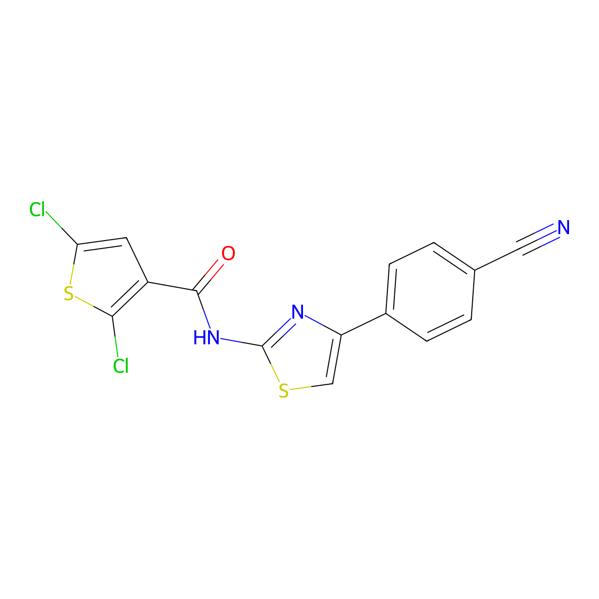 2,5-dichloro-N-[4-(4-cyanophenyl)-1,3-thiazol-2-yl]thiophene-3-carboxamide molecular structure, CAS 393838-44-3