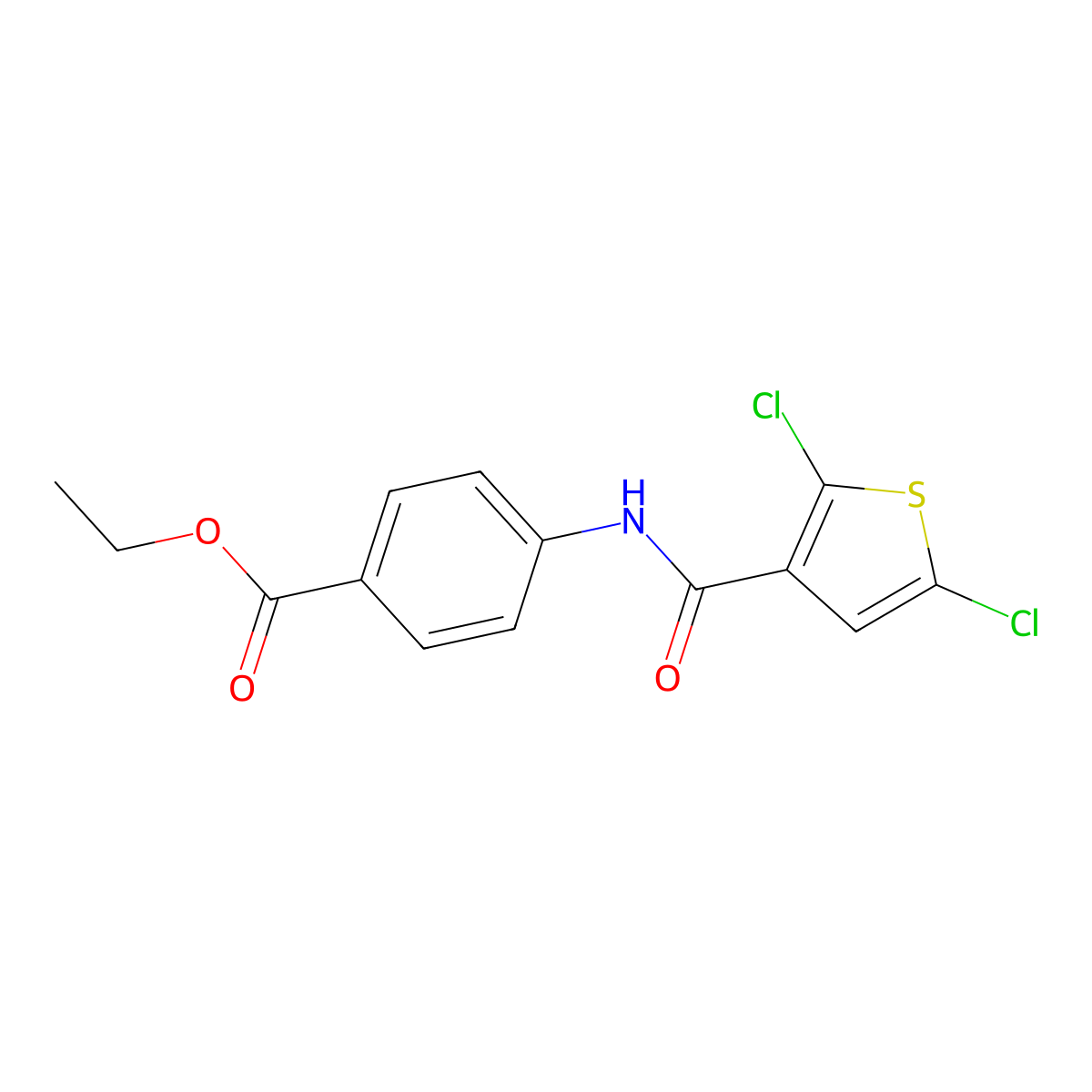 Ethyl 4-(2,5-dichlorothiophene-3-carboxamido)benzoate molecular structure, CAS 393838-47-6
