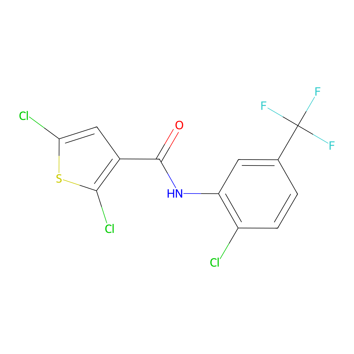 2,5-dichloro-N-[2-chloro-5-(trifluoromethyl)phenyl]thiophene-3-carboxamide molecular structure, CAS 393838-55-6