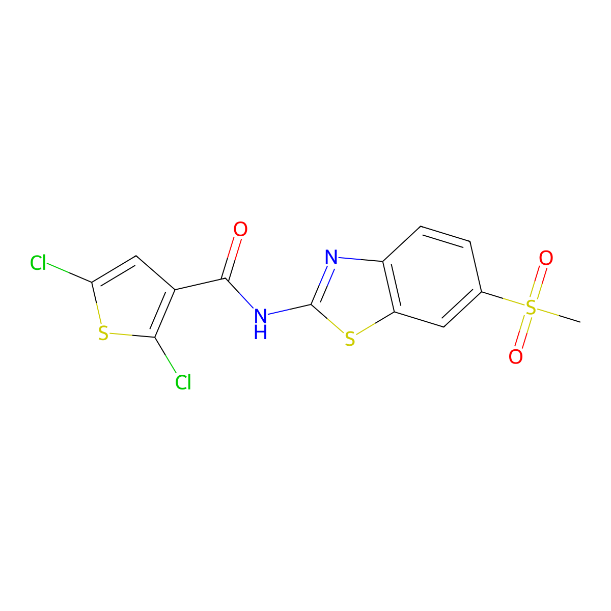 2,5-dichloro-N-(6-(methylsulfonyl)benzo[d]thiazol-2-yl)thiophene-3-carboxamide molecular structure, CAS 393838-60-3