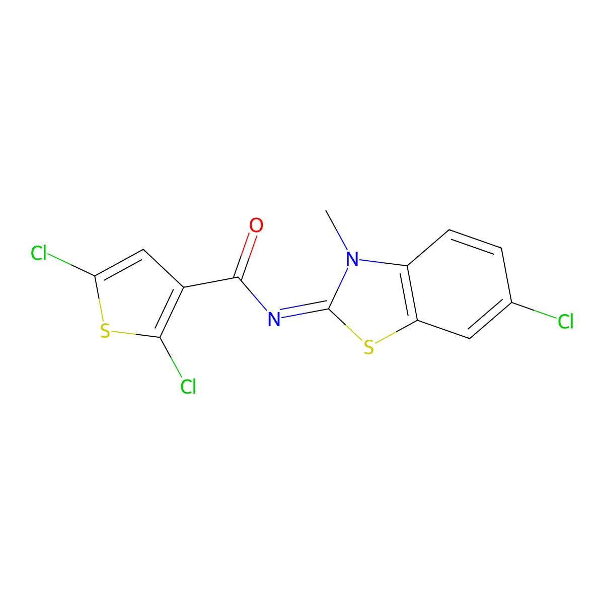 2,5-dichloro-N-(6-chloro-3-methyl-1,3-benzothiazol-2-ylidene)thiophene-3-carboxamide molecular structure, CAS 393838-64-7
