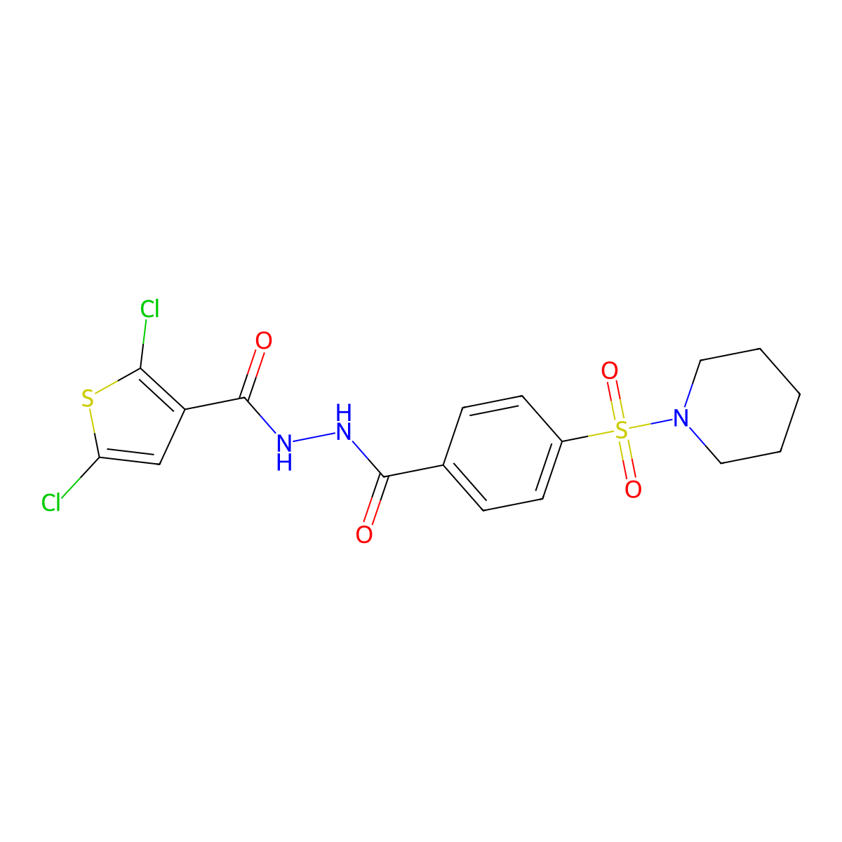 2,5-dichloro-N'-(4-(piperidin-1-ylsulfonyl)benzoyl)thiophene-3-carbohydrazide molecular structure, CAS 393838-65-8