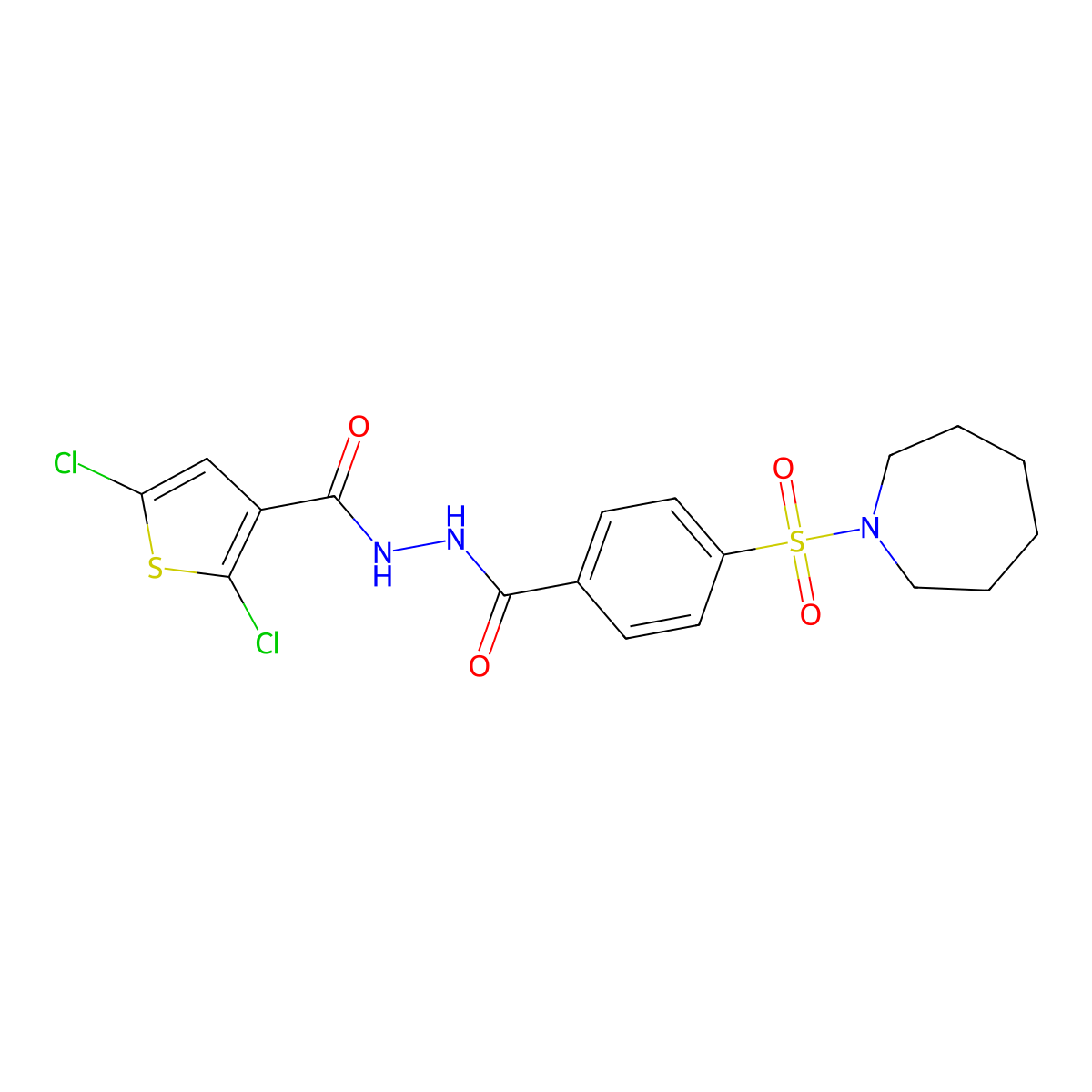 N'-(4-(azepan-1-ylsulfonyl)benzoyl)-2,5-dichlorothiophene-3-carbohydrazide molecular structure, CAS 393838-66-9