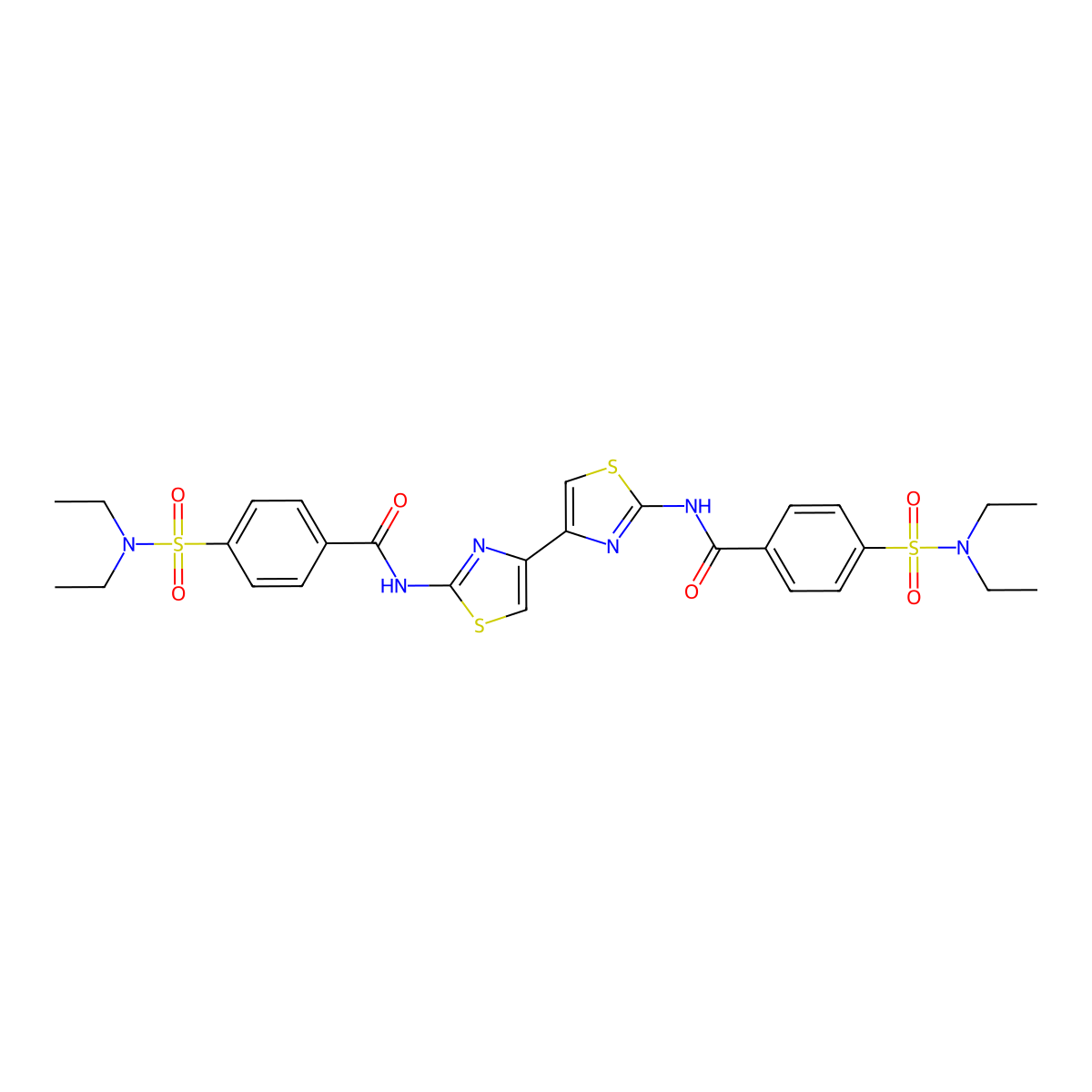 4-(diethylsulfamoyl)-N-[4-[2-[[4-(diethylsulfamoyl)benzoyl]amino]-1,3-thiazol-4-yl]-1,3-thiazol-2-yl]benzamide molecular structure, CAS 393838-68-1