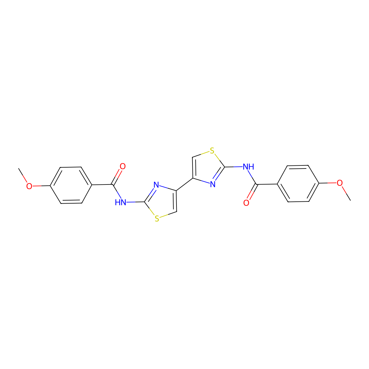 4-methoxy-N-[4-[2-[(4-methoxybenzoyl)amino]-1,3-thiazol-4-yl]-1,3-thiazol-2-yl]benzamide molecular structure, CAS 393838-69-2